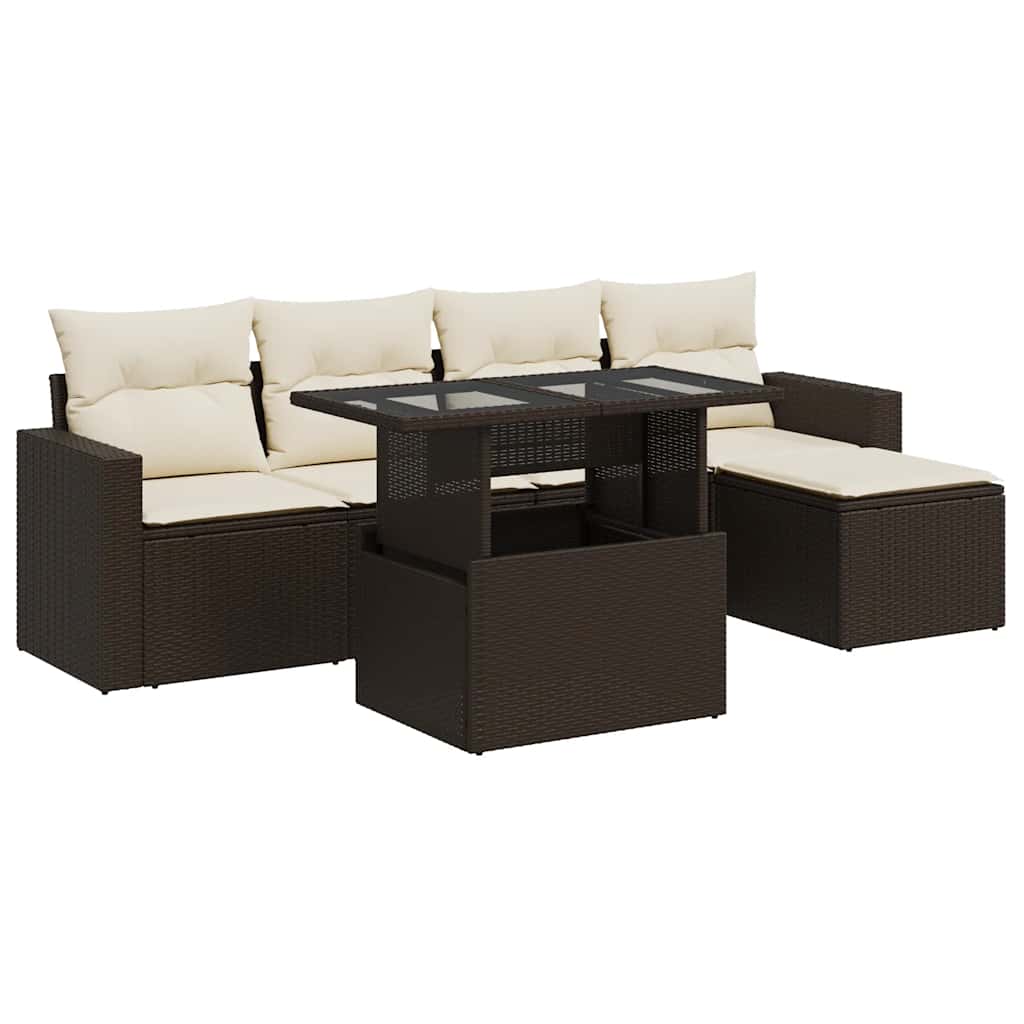 Set Divano da Giardino 6 pz con Cuscini Marrone in Polyrattan | homemem39