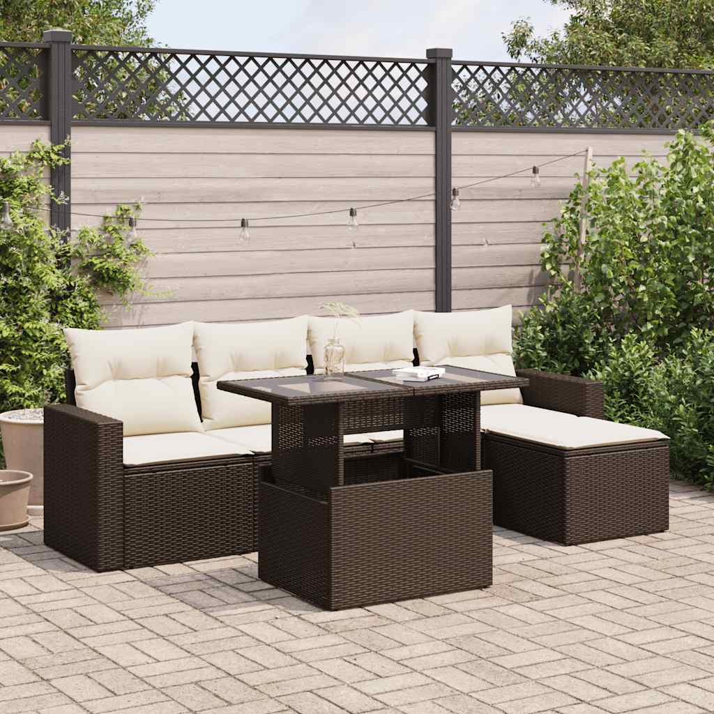 Set Divano da Giardino 6 pz con Cuscini Marrone in Polyrattan | homemem39