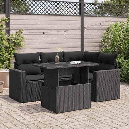 Set Divani da Giardino 5 pz con Cuscini in Polyrattan Nero | homemem39