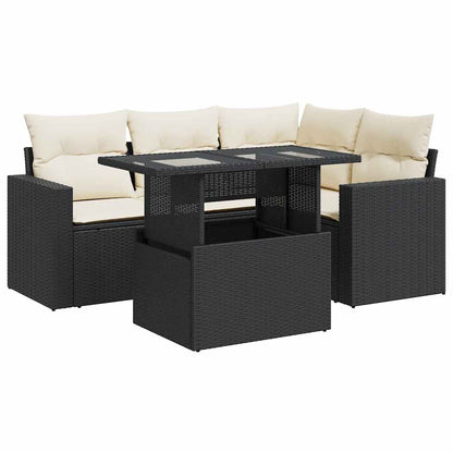 Set Divani da Giardino 5 pz con Cuscini in Polyrattan Nero | homemem39