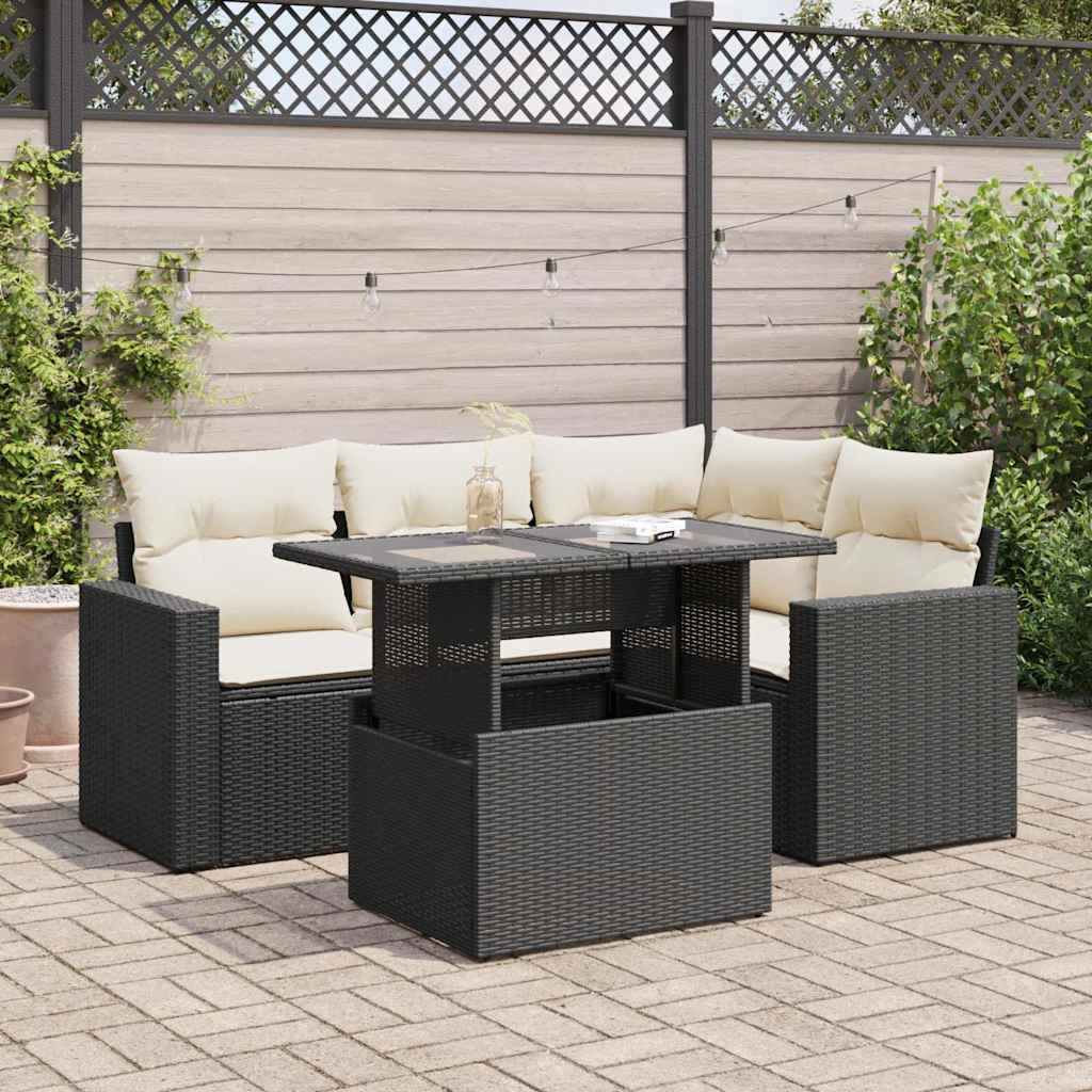 Set Divani da Giardino 5 pz con Cuscini in Polyrattan Nero | homemem39