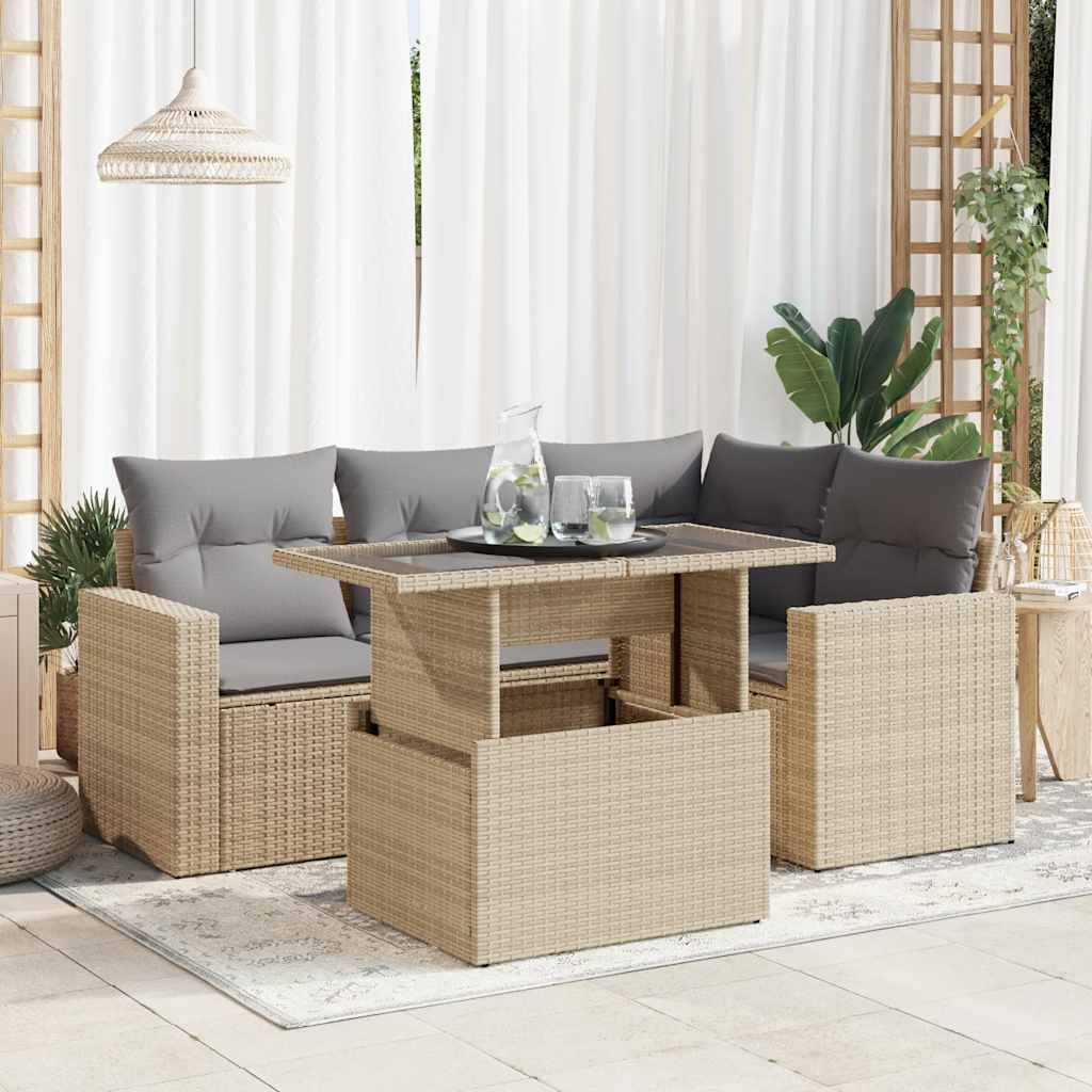 Set Divano da Giardino 5 pz con Cuscini Beige in Polyrattan | homemem39