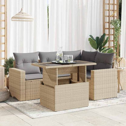 Set Divano da Giardino 5 pz con Cuscini Beige in Polyrattan | homemem39