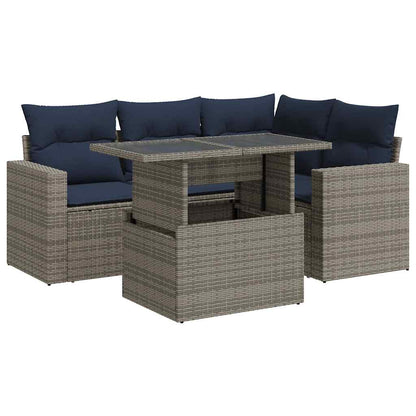 Set Divano Giardino 5 pz con Cuscini Grigio Polyrattan Acacia | homemem39