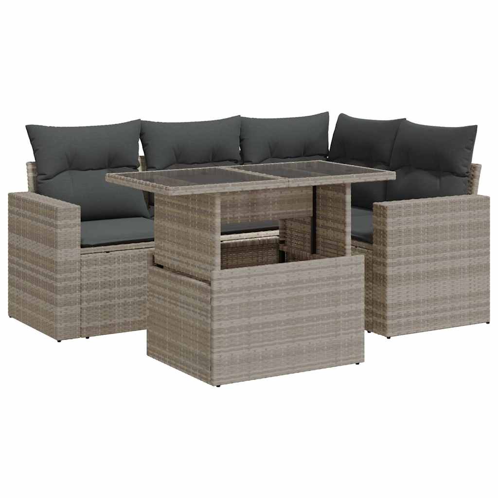 Set Divano da Giardino 5pz con Cuscini Grigio Chiaro Polyrattan | homemem39