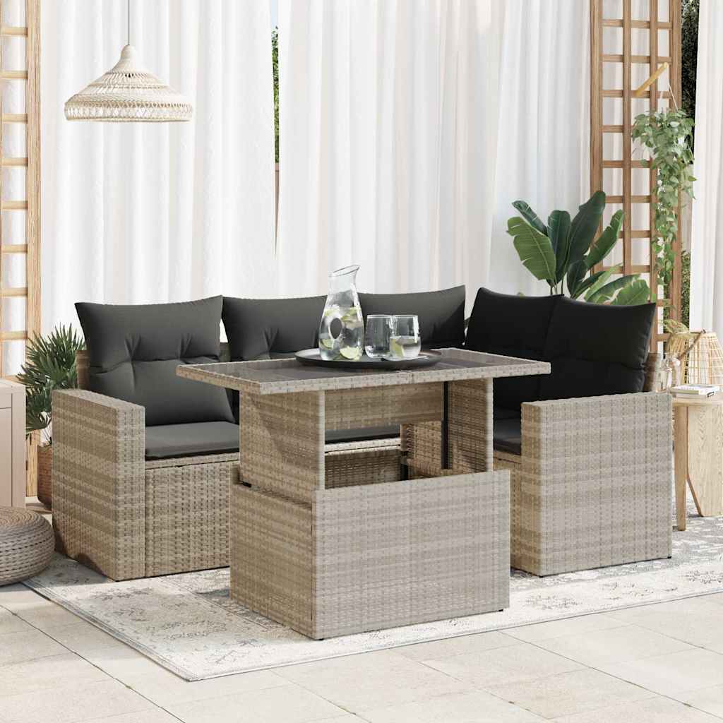 Set Divano da Giardino 5pz con Cuscini Grigio Chiaro Polyrattan | homemem39