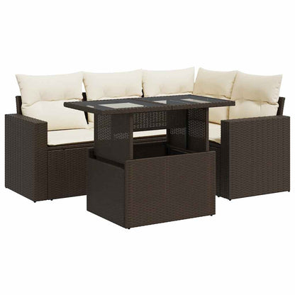 Set Divano da Giardino 5 pz con Cuscini Marrone in Polyrattan | homemem39