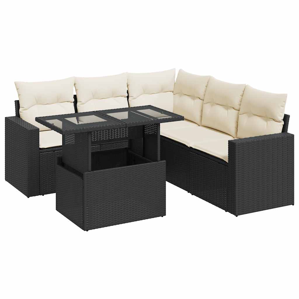 Set Divano da Giardino 6 pz con Cuscini Nero in Polyrattan | homemem39