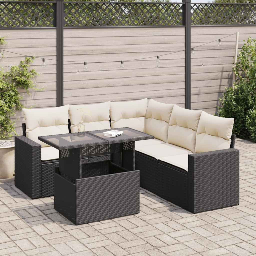 Set Divano da Giardino 6 pz con Cuscini Nero in Polyrattan | homemem39