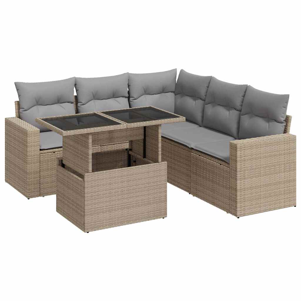 Set Divano da Giardino 6 pz con Cuscini Beige in Polyrattan
