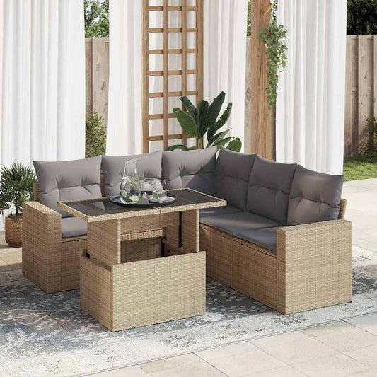 Set Divano da Giardino 6 pz con Cuscini Beige in Polyrattan
