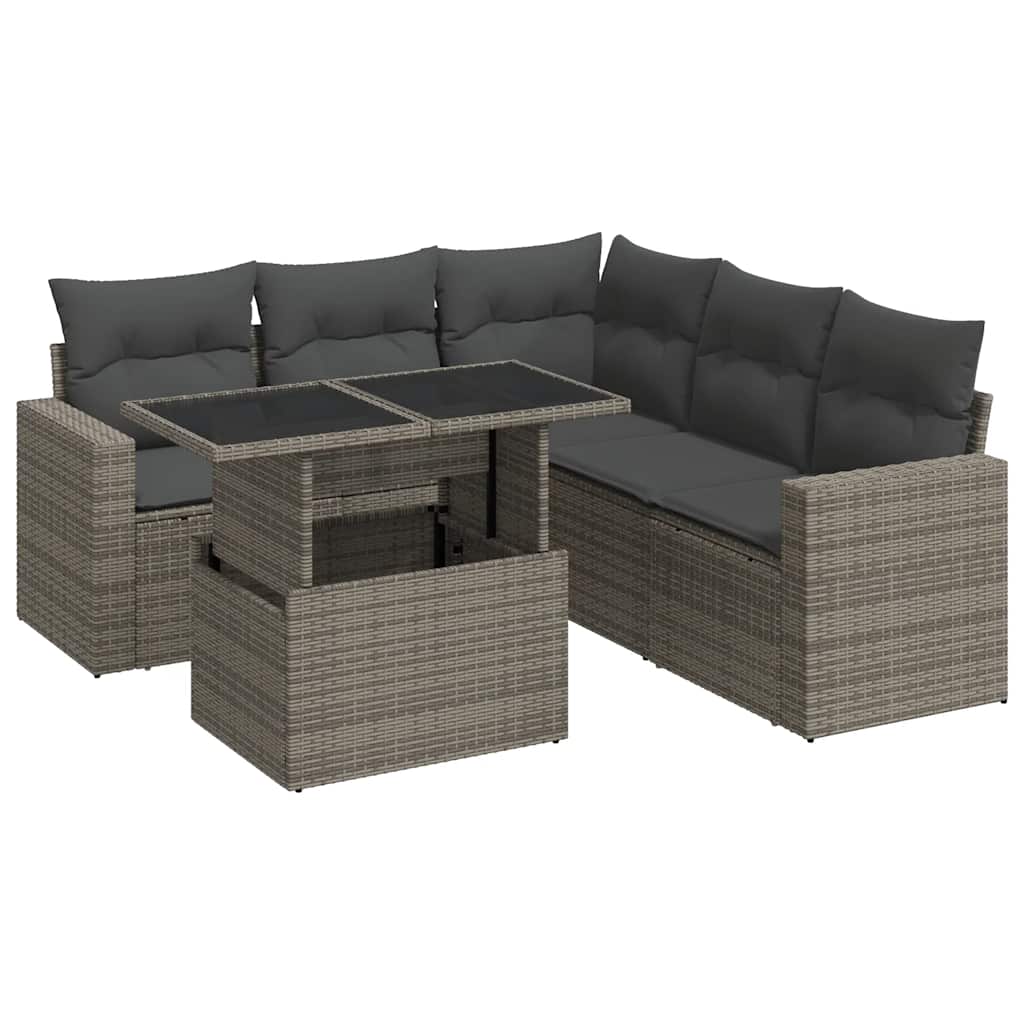 Set Divano da Giardino 6 pz con Cuscini Grigio in Polyrattan