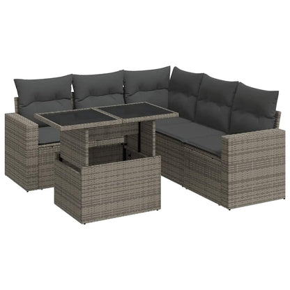 Set Divano da Giardino 6 pz con Cuscini Grigio in Polyrattan