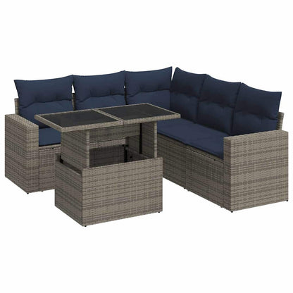 Set Divano da Giardino 6pz con Cuscini Grigio Polyrattan Acacia