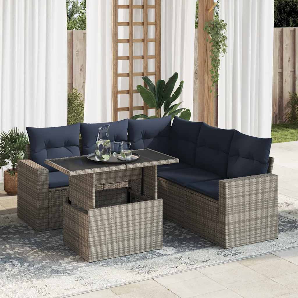 Set Divano da Giardino 6pz con Cuscini Grigio Polyrattan Acacia