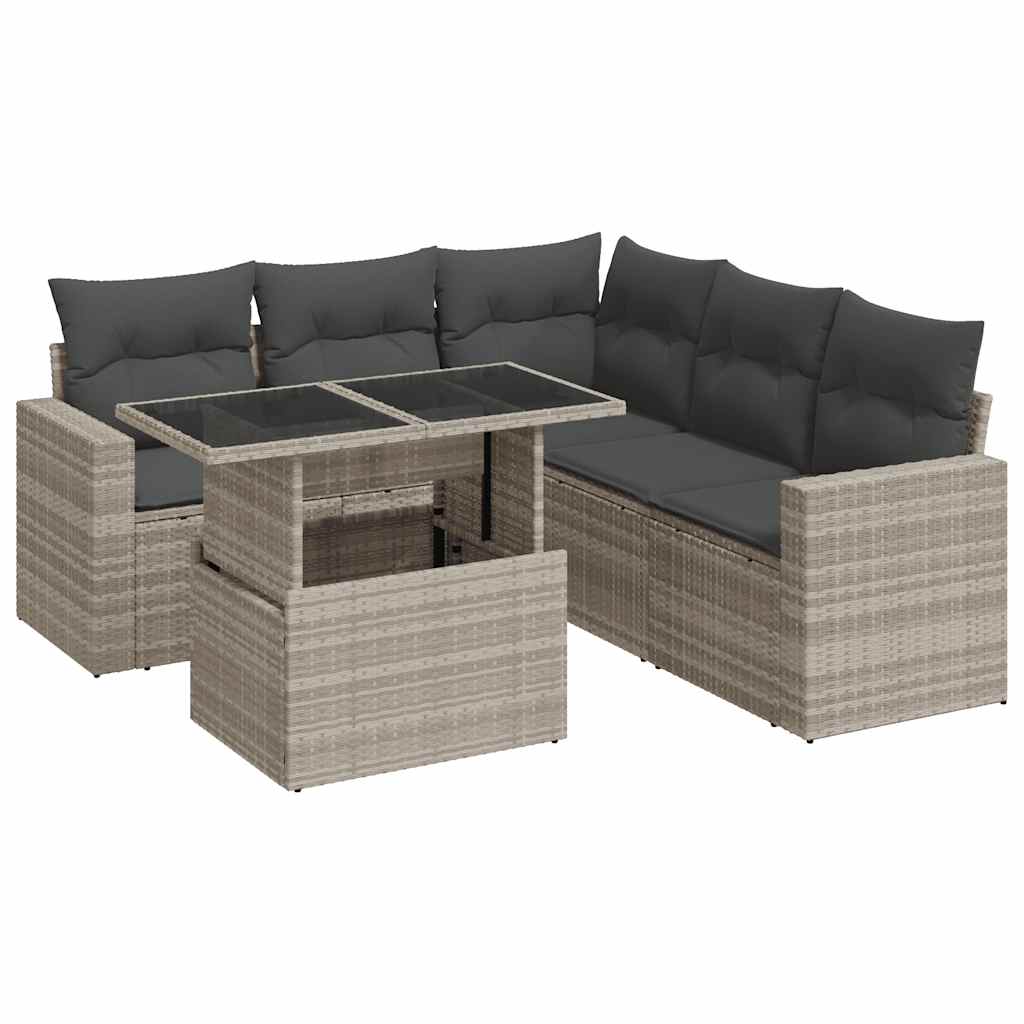 Set Divano da Giardino 6pz con Cuscini Grigio Chiaro Polyrattan - homemem39