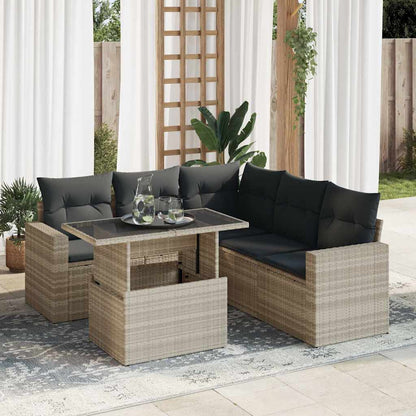 Set Divano da Giardino 6pz con Cuscini Grigio Chiaro Polyrattan | homemem39