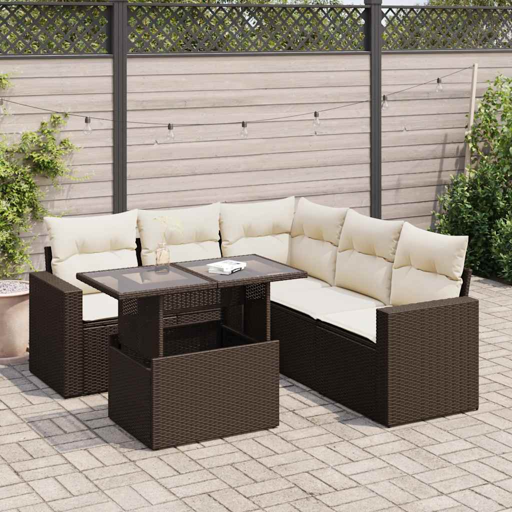 Set Divano da Giardino 6 pz con Cuscini Marrone in Polyrattan - homemem39