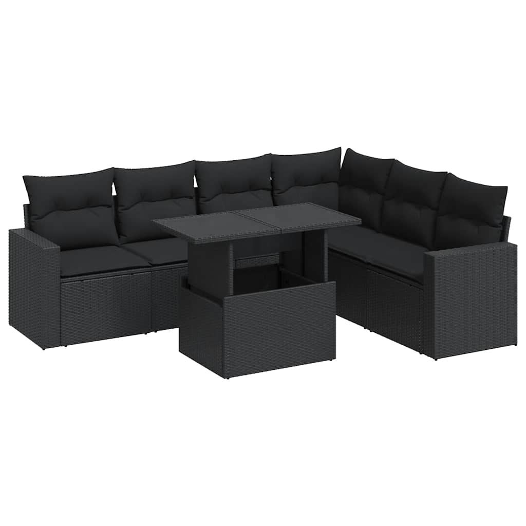 Set Divani da Giardino con Cuscini 7pz Nero Polyrattan | homemem39