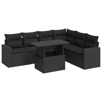 Set Divani da Giardino con Cuscini 7pz Nero Polyrattan | homemem39