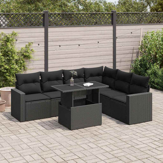 Set Divani da Giardino con Cuscini 7pz Nero Polyrattan - homemem39