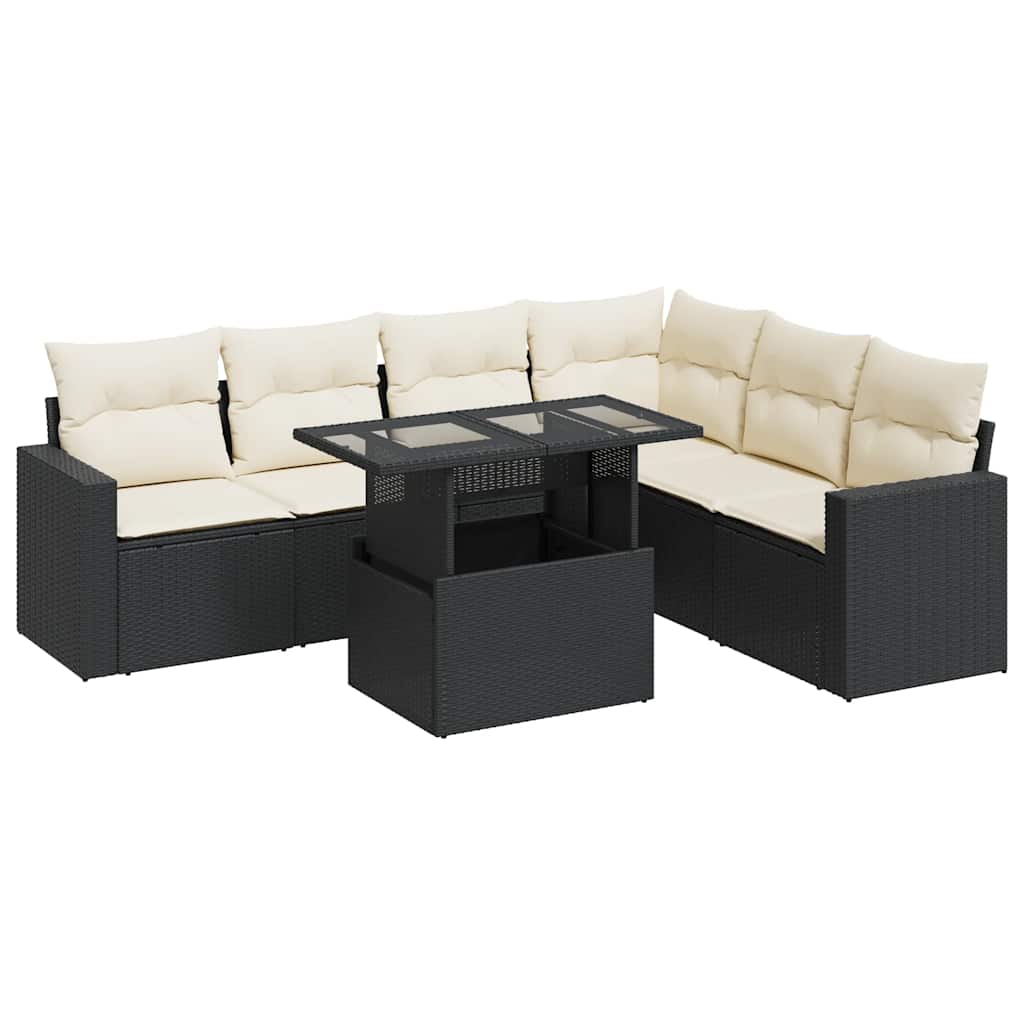 Set Divani da Giardino con Cuscini 7pz Nero Polyrattan | homemem39