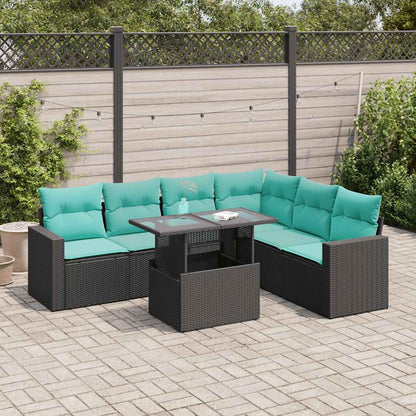Set Divani Giardino 7 pz con Cuscini Nero Polyrattan Acacia