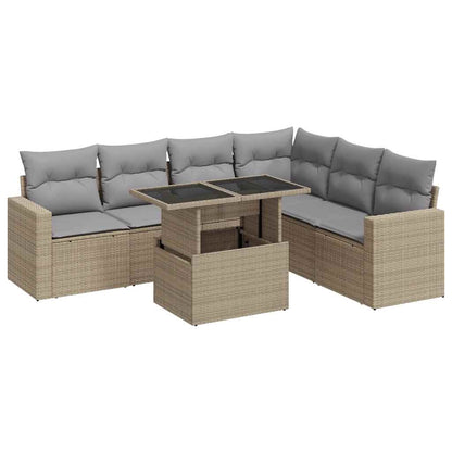Set Divani da Giardino 7 pz con Cuscini Beige in Polyrattan | homemem39