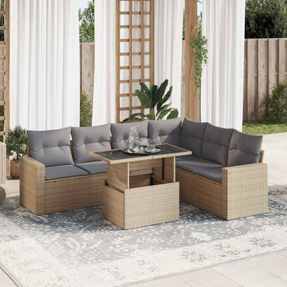 Set Divani da Giardino 7 pz con Cuscini Beige in Polyrattan - homemem39