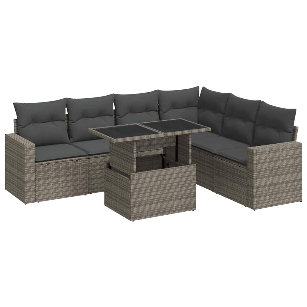 Set Divani da Giardino 7 pz con Cuscini Grigio in Polyrattan - homemem39