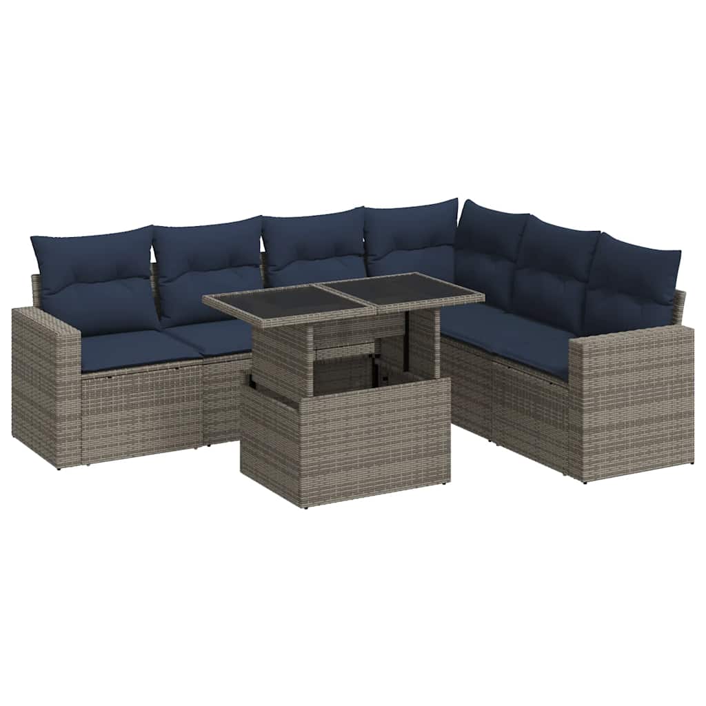 Set Divani da Giardino con Cuscini 7pz Nero Polyrattan Acacia | homemem39