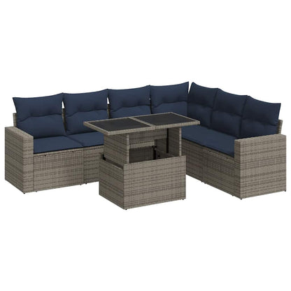 Set Divani da Giardino con Cuscini 7pz Nero Polyrattan Acacia | homemem39