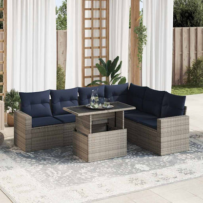 Set Divani da Giardino con Cuscini 7pz Nero Polyrattan Acacia | homemem39
