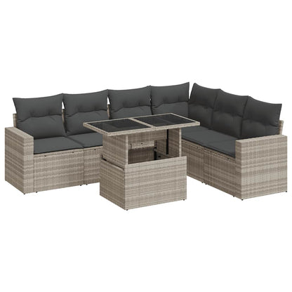 Set Divani da Giardino 7pz con Cuscini Grigio Chiaro Polyrattan | homemem39