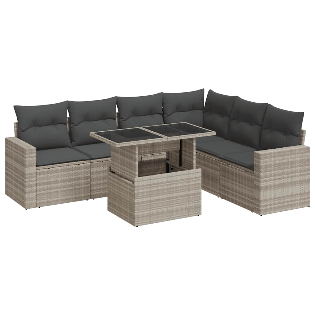 Set Divani da Giardino 7pz con Cuscini Grigio Chiaro Polyrattan - homemem39