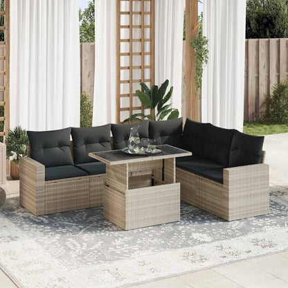 Set Divani da Giardino 7pz con Cuscini Grigio Chiaro Polyrattan | homemem39