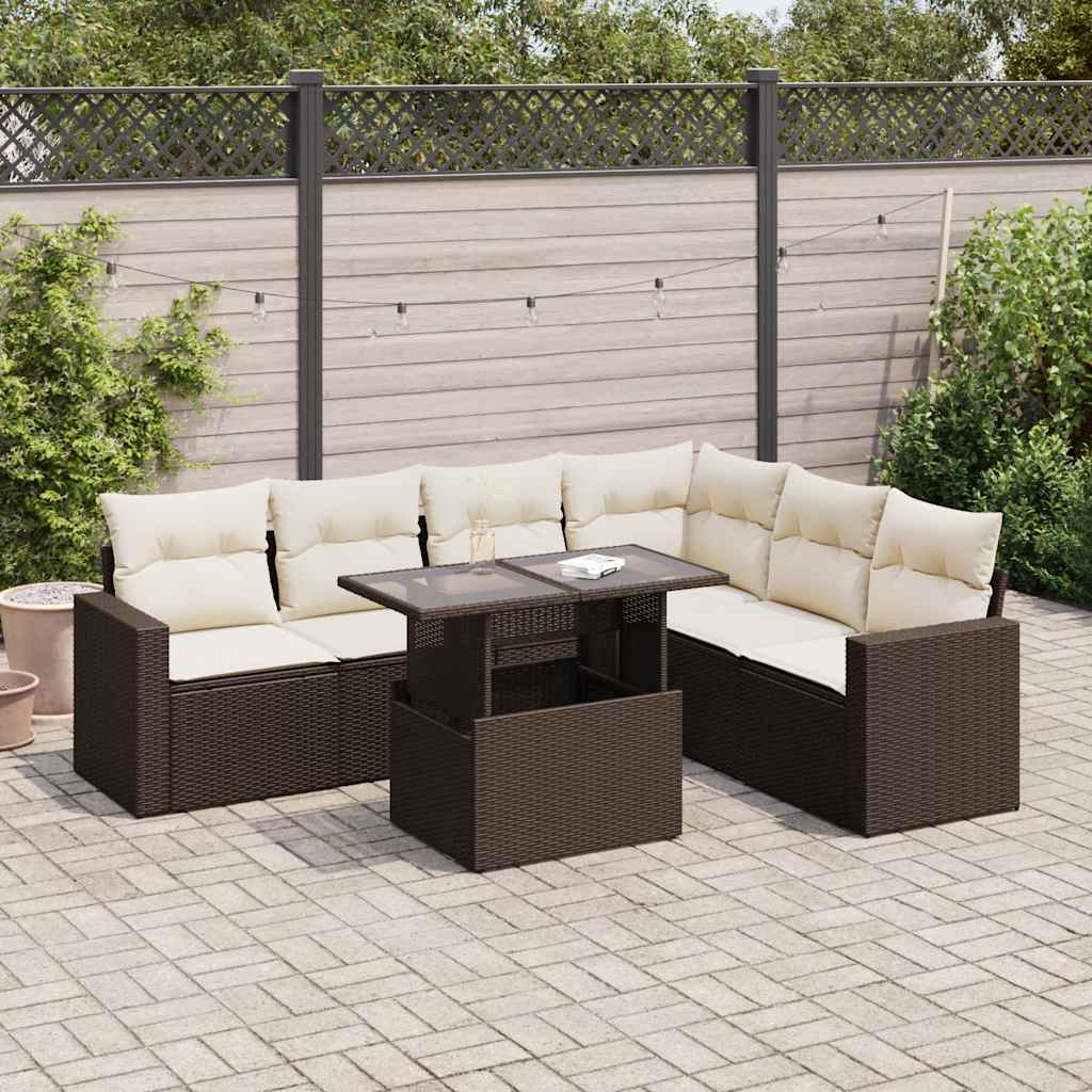 Set Divani da Giardino 7 pz con Cuscini Marrone in Polyrattan - homemem39