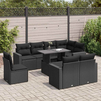 Set Divani da Giardino 9 pz con Cuscini Nero in Polyrattan | homemem39