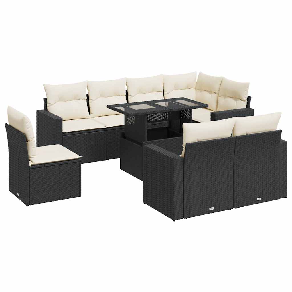 Set Divani da Giardino 9 pz con Cuscini Nero in Polyrattan | homemem39