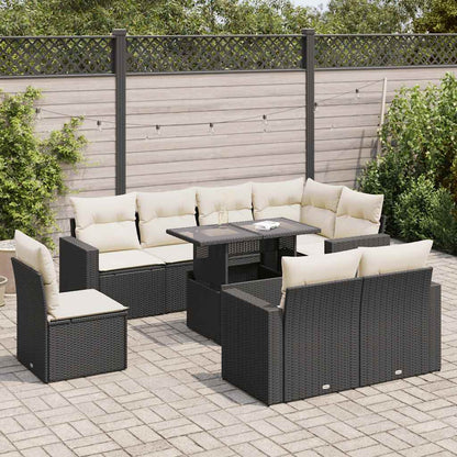 Set Divani da Giardino 9 pz con Cuscini Nero in Polyrattan | homemem39