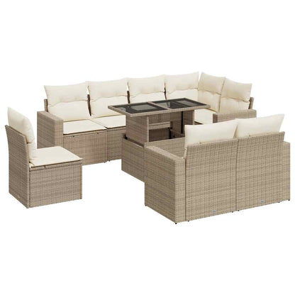 Set Divano da Giardino 9 pz con Cuscini Beige in Polyrattan | homemem39