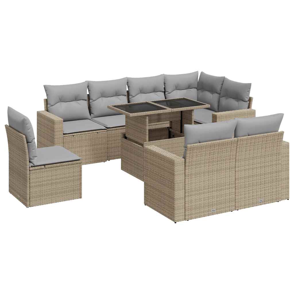Set Divano da Giardino 9 pz con Cuscini Beige in Polyrattan | homemem39