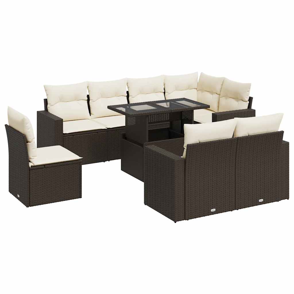 Set Divani da Giardino 9pz con Cuscini Marrone in Polyrattan | homemem39