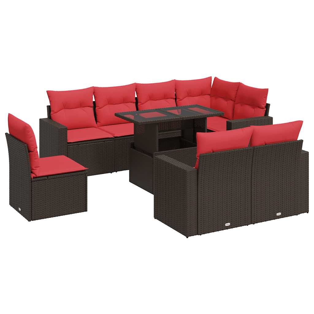 Set Divani Giardino 9 pz con Cuscini Marrone Polyrattan Acacia