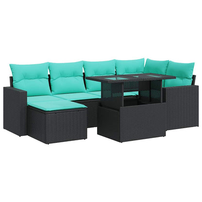 Set Divani da Giardino con Cuscini 7pz Nero Polyrattan Acacia