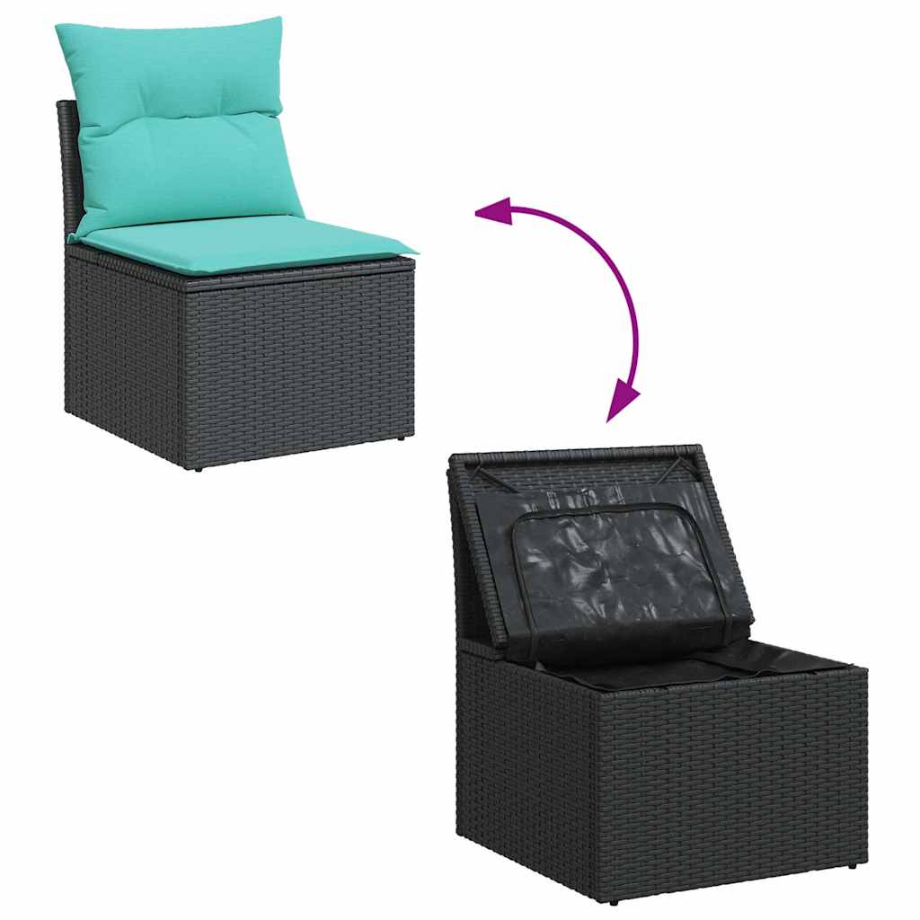 Set Divani da Giardino con Cuscini 7pz Nero Polyrattan Acacia