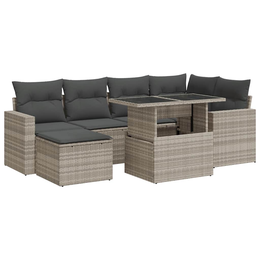 Set Divani da Giardino 7pz con Cuscini Grigio Chiaro Polyrattan | homemem39