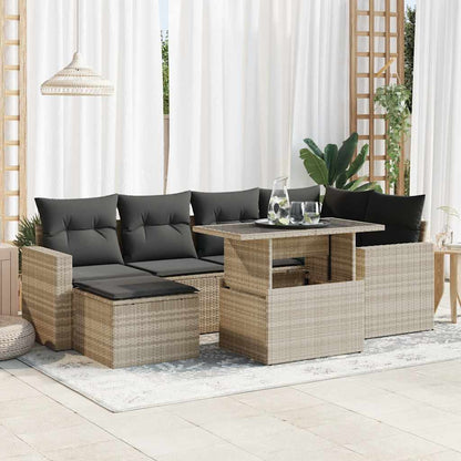 Set Divani da Giardino 7pz con Cuscini Grigio Chiaro Polyrattan | homemem39