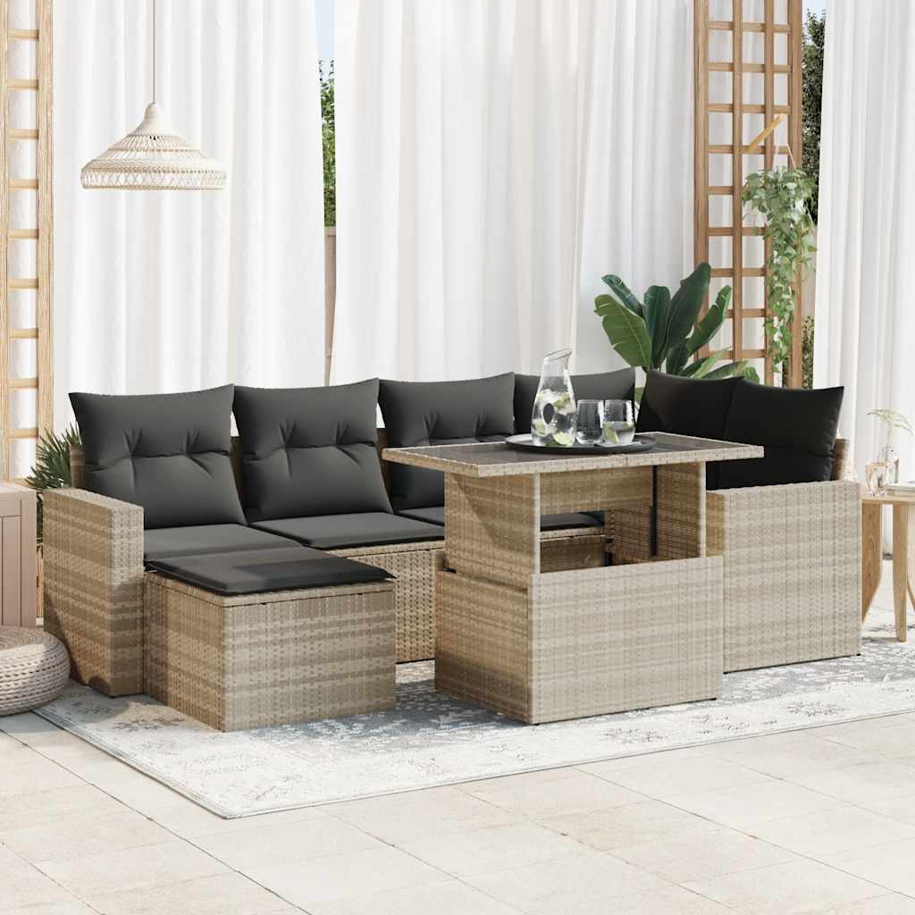 Set Divani da Giardino 7pz con Cuscini Grigio Chiaro Polyrattan - homemem39