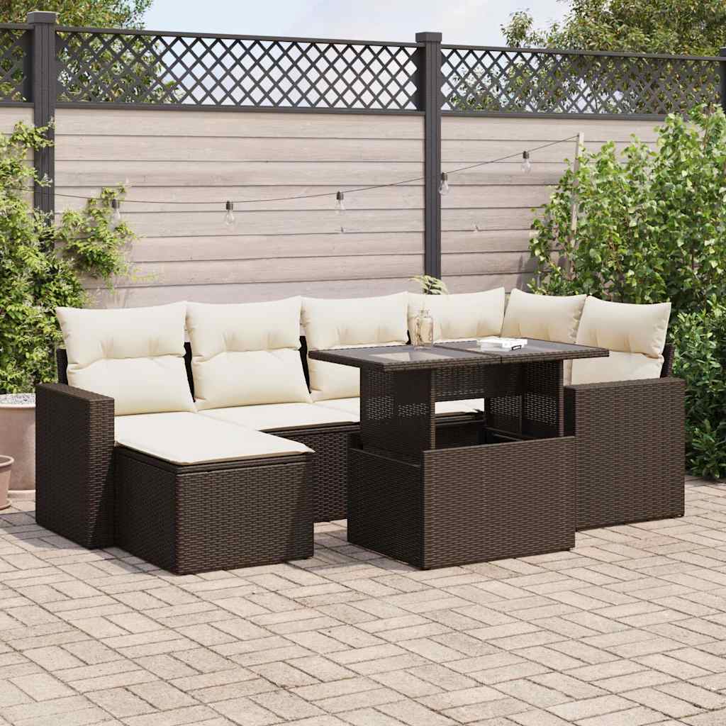 Set Divani da Giardino 7 pz con Cuscini Marrone in Polyrattan - homemem39